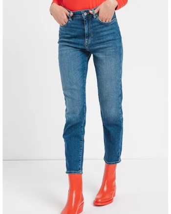 Blugi crop cu talie inalta Emily, Albastru melange
