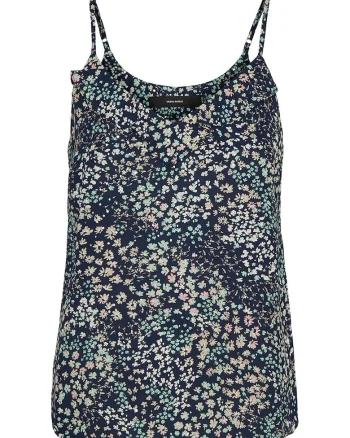 Top cu decolteu in V si imprimeu floral, Bleumarin