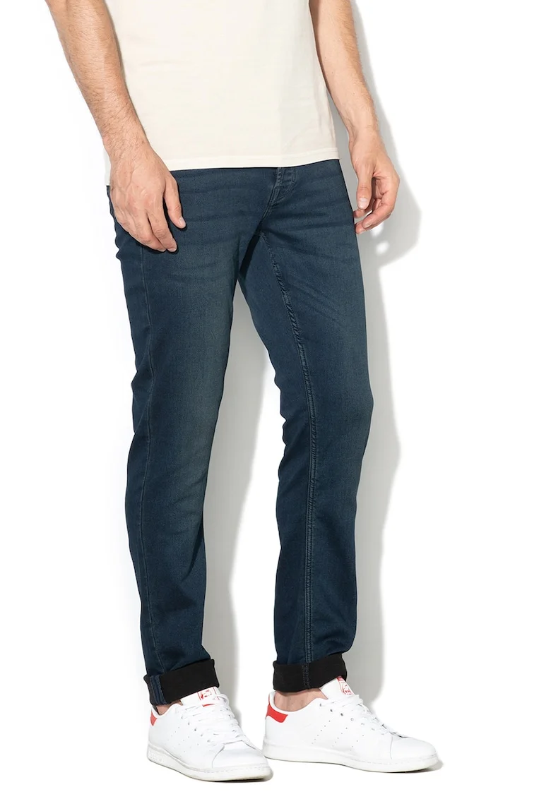 Blugi slim fit din material elastic Loom, Albastru inchis