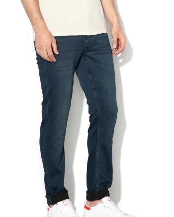 Blugi slim fit din material elastic Loom, Albastru inchis