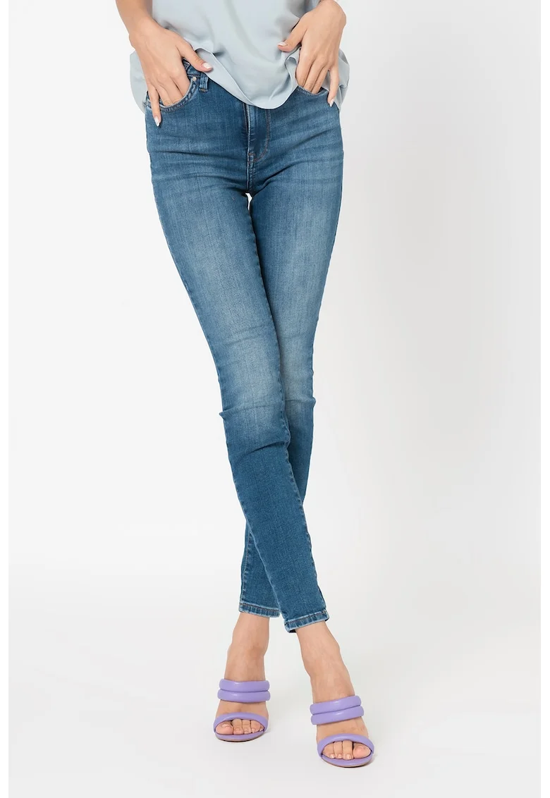 Blugi skinny cu aspect decolorat Forever, Albastru inchis/Alb murdar