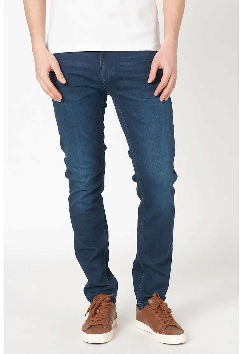 Blugi slim fit cu aspect decolorat, Albastru inchis