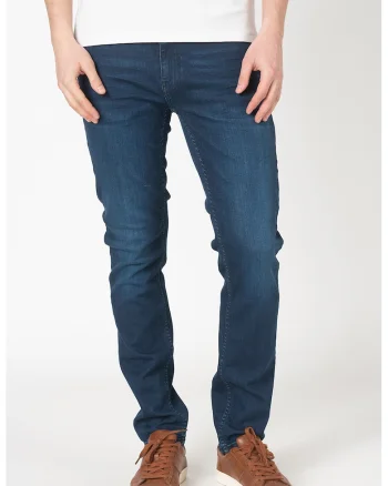 Blugi slim fit cu aspect decolorat, Albastru inchis
