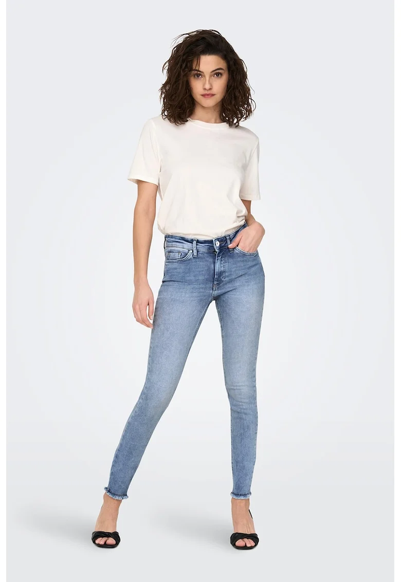Blugi skinny cu aspect decolorat, Albastru deschis