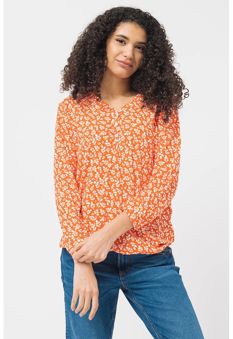 Bluza cu imprimeu floral, Alb/Portocaliu mandarina