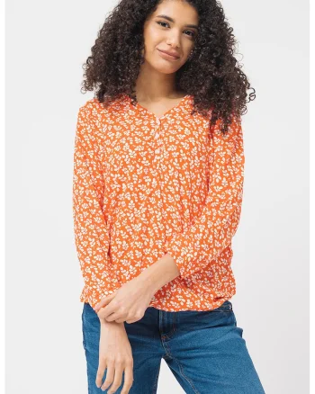 Bluza cu imprimeu floral, Alb/Portocaliu mandarina