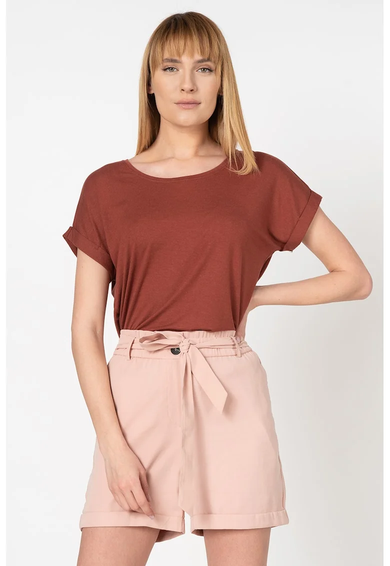 Tricou lejer cu decolteu rotund Moster, Maro scortisoara