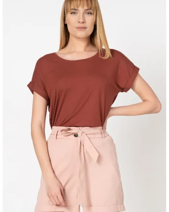 Tricou lejer cu decolteu rotund Moster, Maro scortisoara
