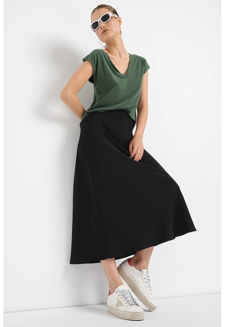 Tricou din amestec de modal cu decolteu in V, Verde englez