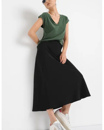 Tricou din amestec de modal cu decolteu in V, Verde englez