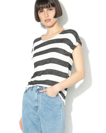 Tricou cu terminatie rotunjita, Alb/Gri inchis