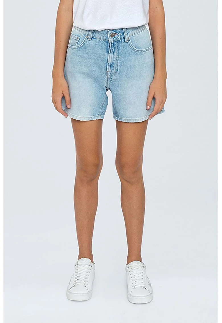 Pantaloni scurti din denim cu terminatie pliabila, Albastru prafuit/Alb murdar