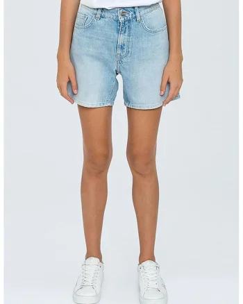 Pantaloni scurti din denim cu terminatie pliabila, Albastru prafuit/Alb murdar