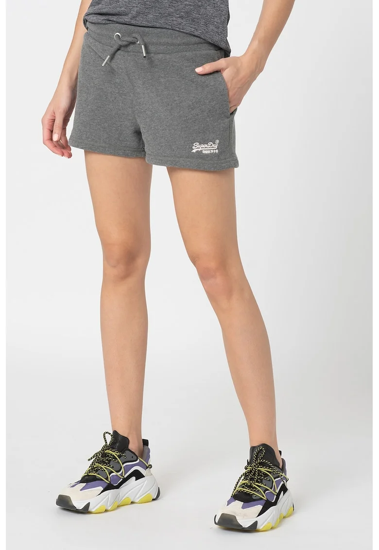 Pantaloni scurti din amestec de bumbac, cu snur, Gri inchis melange