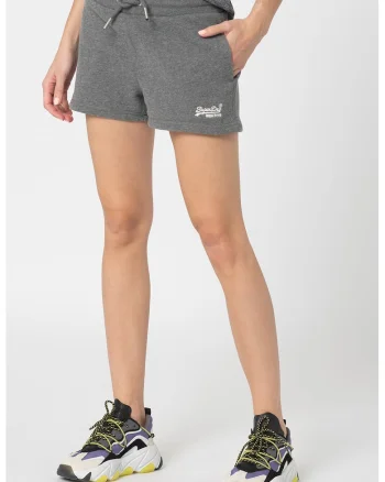 Pantaloni scurti din amestec de bumbac, cu snur, Gri inchis melange