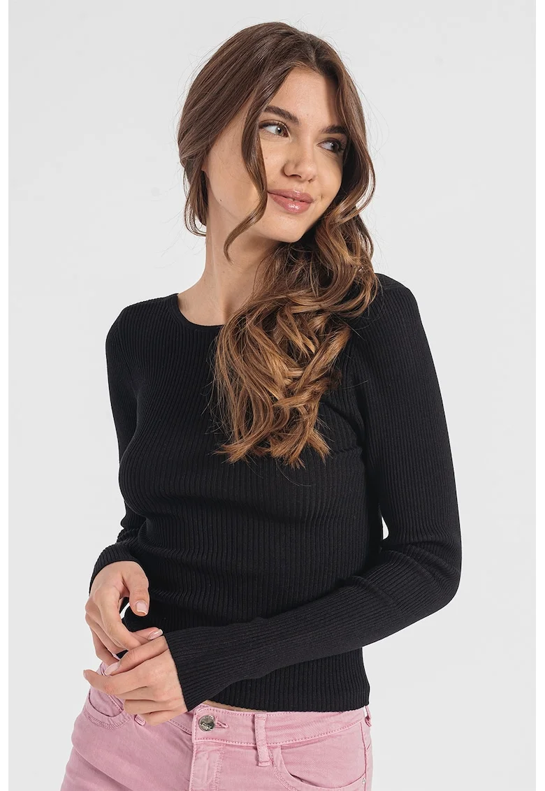 Bluza striata cu decupaj pe partea din spate, Negru