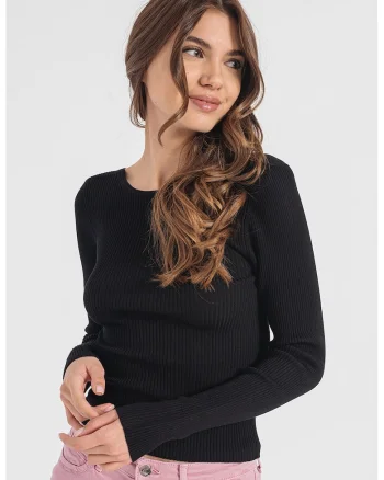 Bluza striata cu decupaj pe partea din spate, Negru