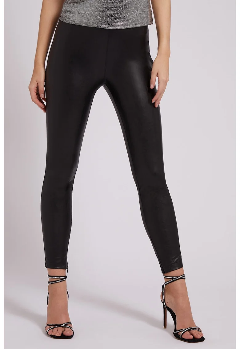 Colanti crop de piele ecologica, Negru