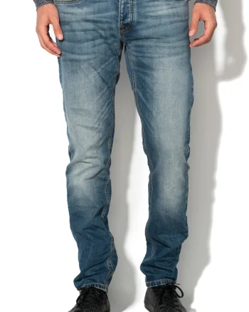 Jack&Jones, Blugi albastri comfort fit cu aspect uzat