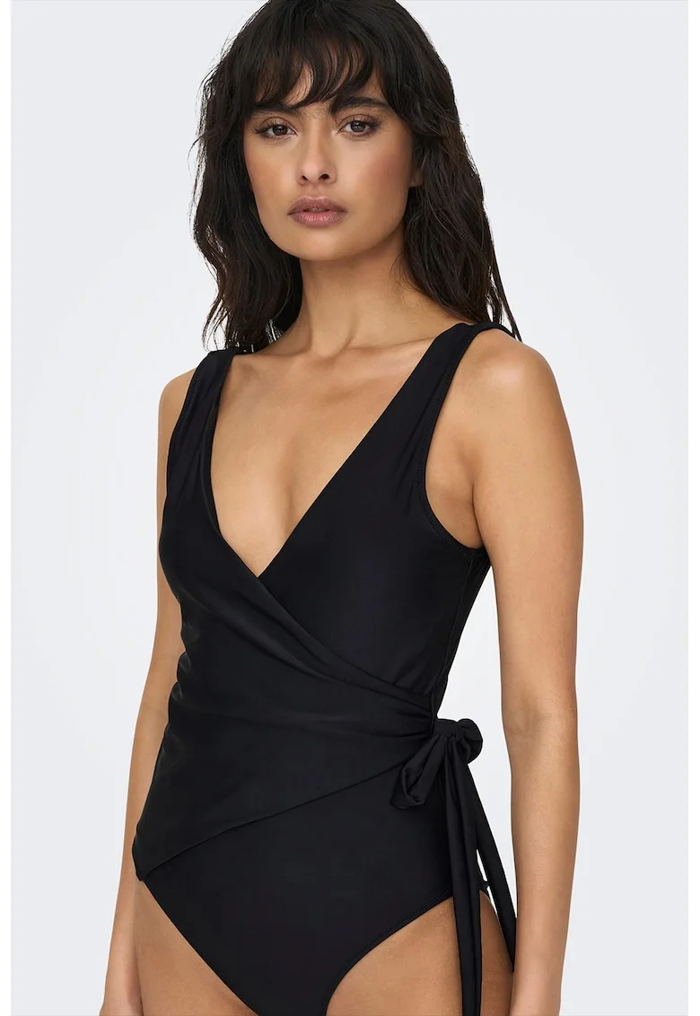 Costum de baie intreg cu snur lateral, Negru