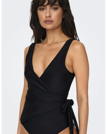 Costum de baie intreg cu snur lateral, Negru