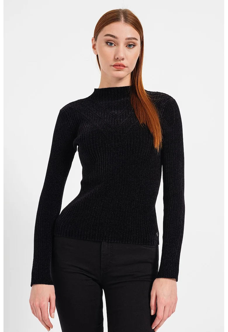Pulover usor cu aspect striat, Negru