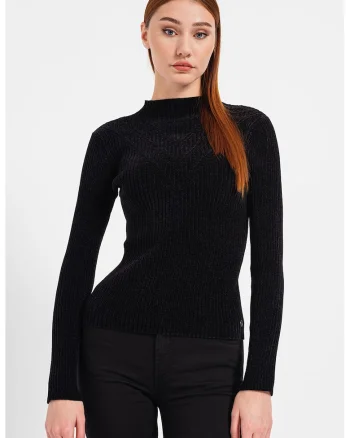 Pulover usor cu aspect striat, Negru
