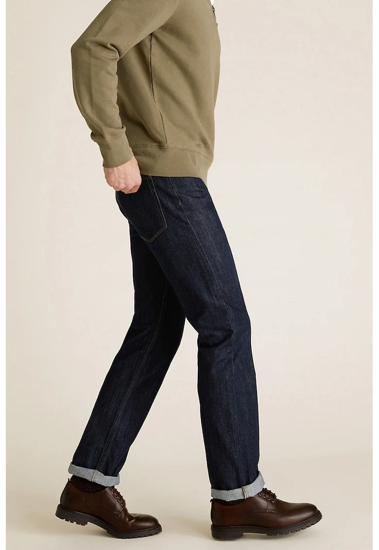 Blugi regular fit cu cusaturi contrastante, Albastru indigo inchis