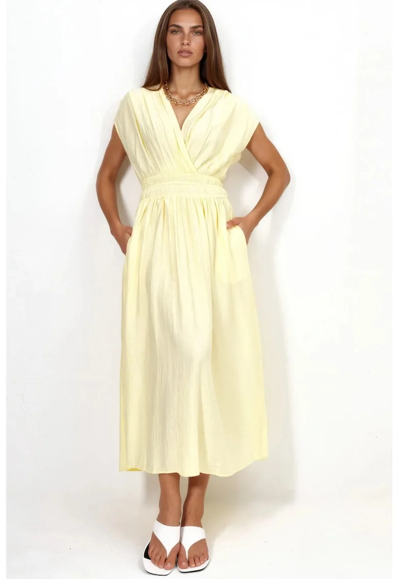 Rochie Midi,  Casual, Galben Lamaie, 100% poliester
