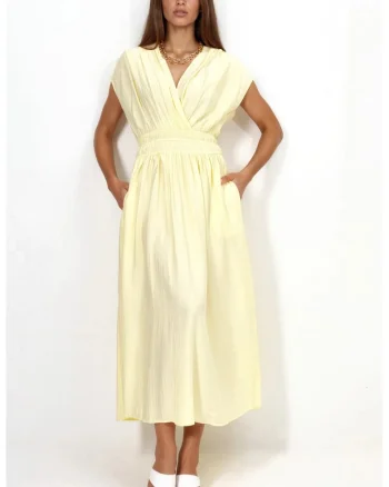 Rochie Midi,  Casual, Galben Lamaie, 100% poliester
