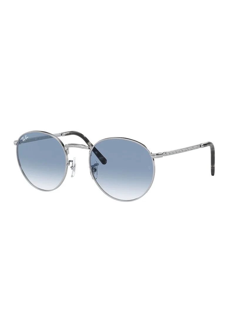 Ochelari de soare rotunzi unisex cu rama metalica, Argintiu