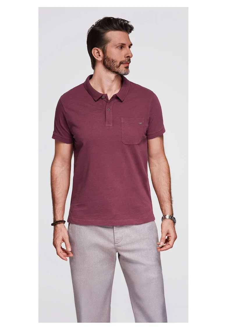 Tricou polo clasic din tricot de bumbac  OM-POWS-0142, Visiniu