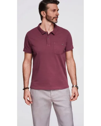Tricou polo clasic din tricot de bumbac  OM-POWS-0142, Visiniu