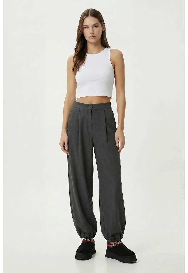 Pantaloni, Happiness Istanbul, Gri Talie inalta 26800, Gri melange