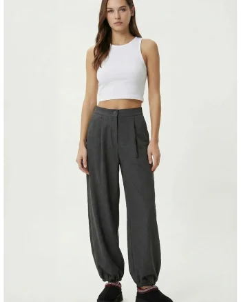 Pantaloni, Happiness Istanbul, Gri Talie inalta 26800, Gri melange