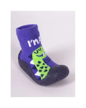Botosi De Casa  Cu Talpa Antiderapanta, Model Dinozaur, Textil, Baieti, Albastru