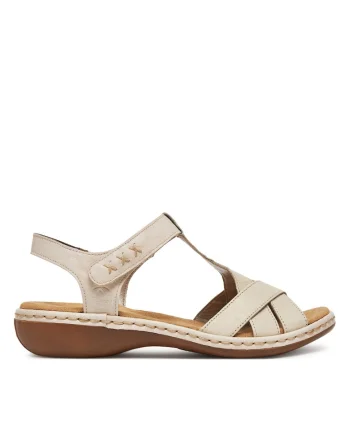 Sandale dama  piele naturala, bej, inchidere velcro, talpa cusuta
