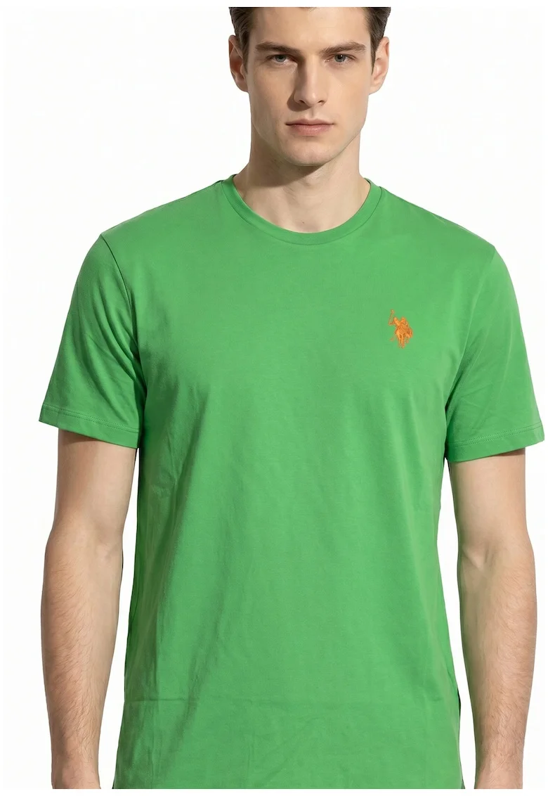 Tricou slim fit cu logo brodat, Verde