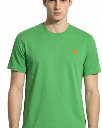 Tricou slim fit cu logo brodat, Verde