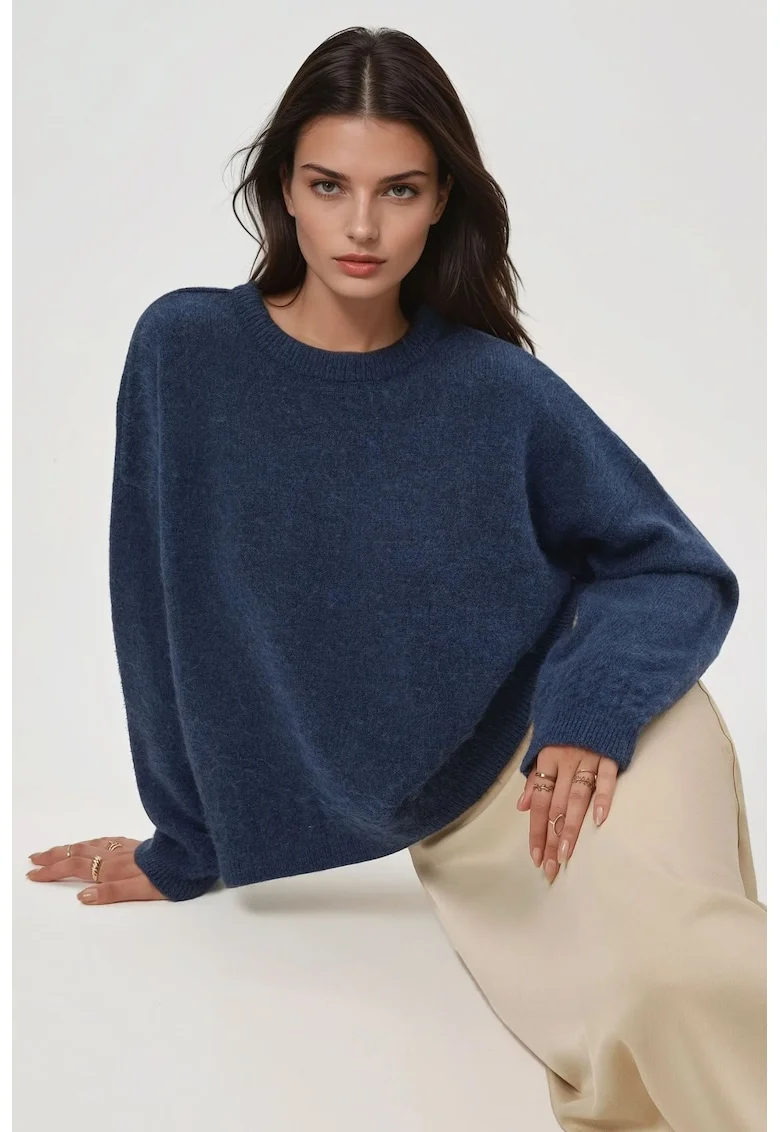 Pulover dama,  cu guler rotund, Oxford tricot 339469, Albastru