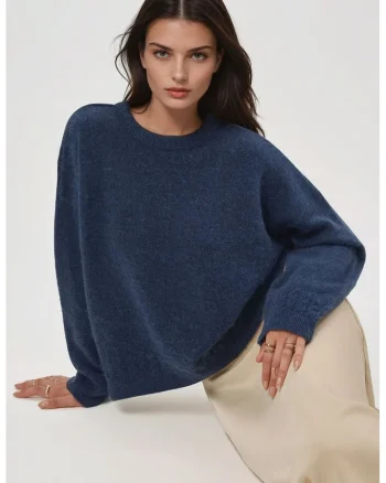 Pulover dama,  cu guler rotund, Oxford tricot 339469, Albastru