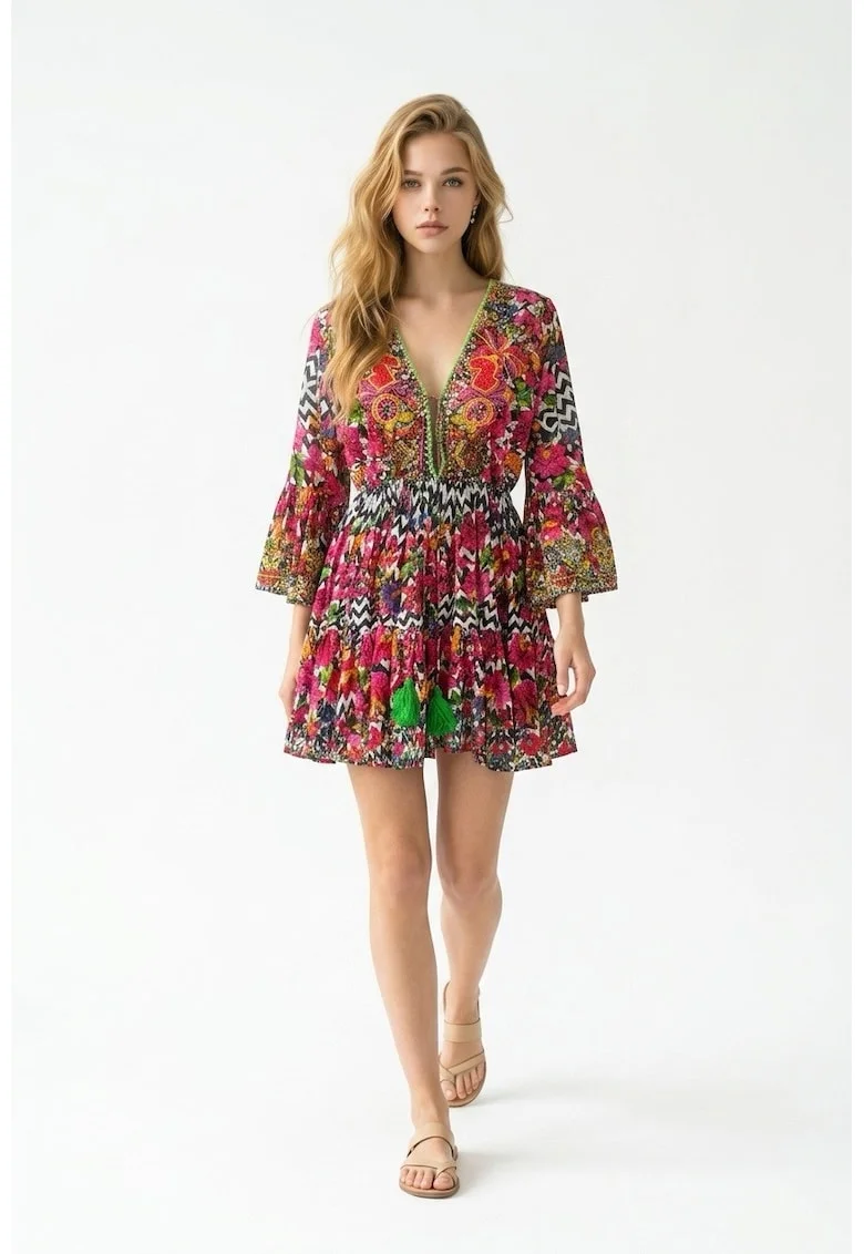 Rochie scurta din bumbac imprimat