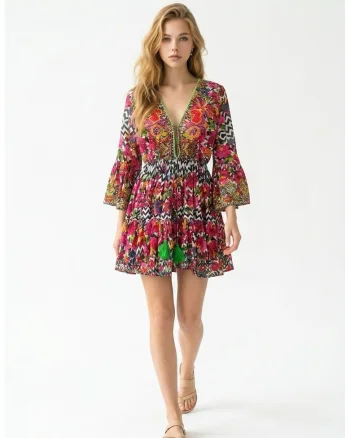 Rochie scurta din bumbac imprimat