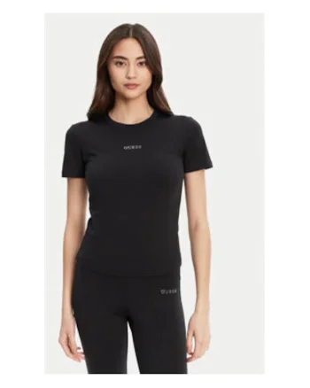 Tricou regular fit cu decolteu la baza gatului, model uni si logo metalic 552055, Negru