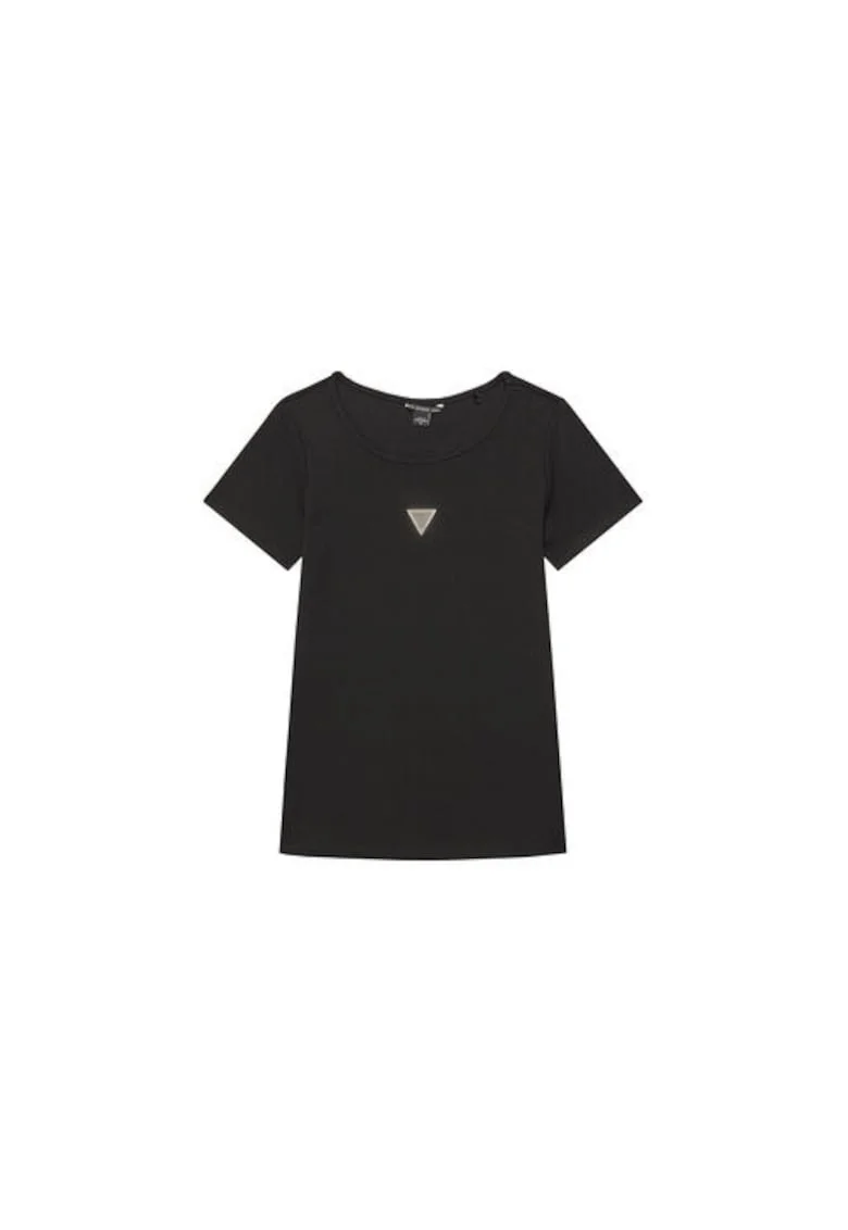 Tricou din amestec de bumbac cu aplicatie metalica si model uni 876255, Negru