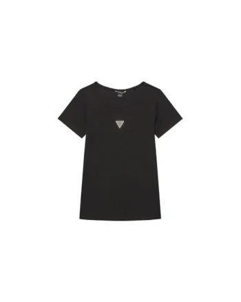 Tricou din amestec de bumbac cu aplicatie metalica si model uni 876255, Negru