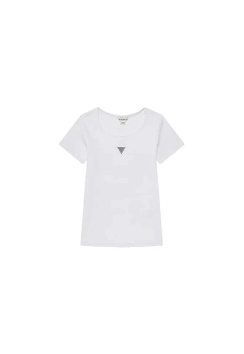 Tricou din amestec de bumbac cu aplicatie metalica si model uni 876255, Alb