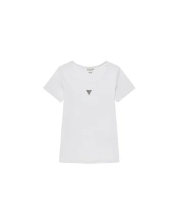 Tricou din amestec de bumbac cu aplicatie metalica si model uni 876255, Alb