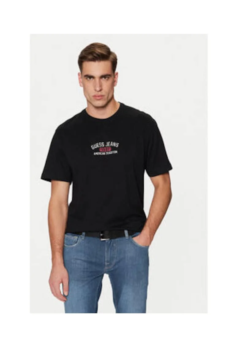 Tricou din bumbac cu imprimeu pe piept 50197, Negru