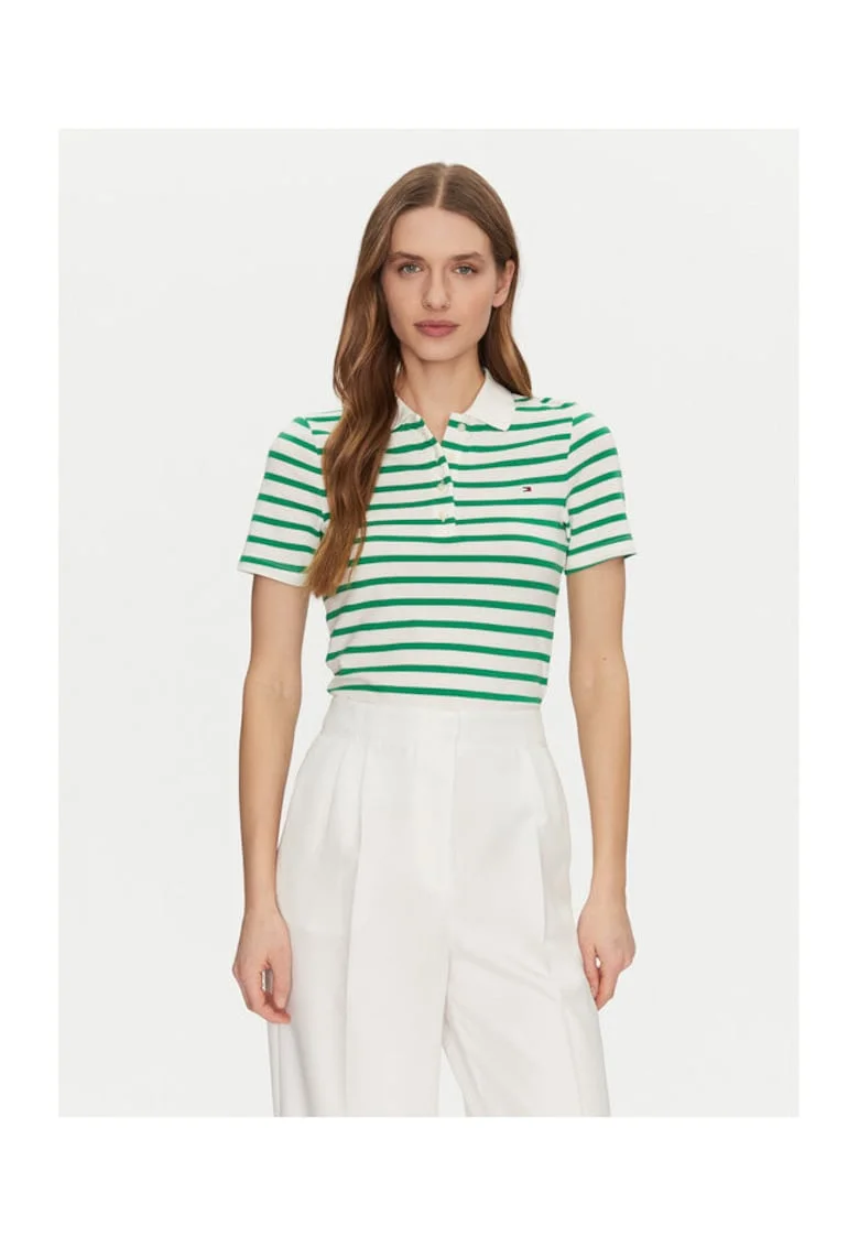 Polo Dama,  bumbac 601743, Alb/Verde